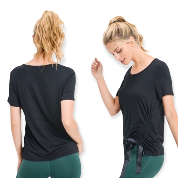 Black Short Sleeve Shirt Side Ribbon Accent - Picture 1 of 4